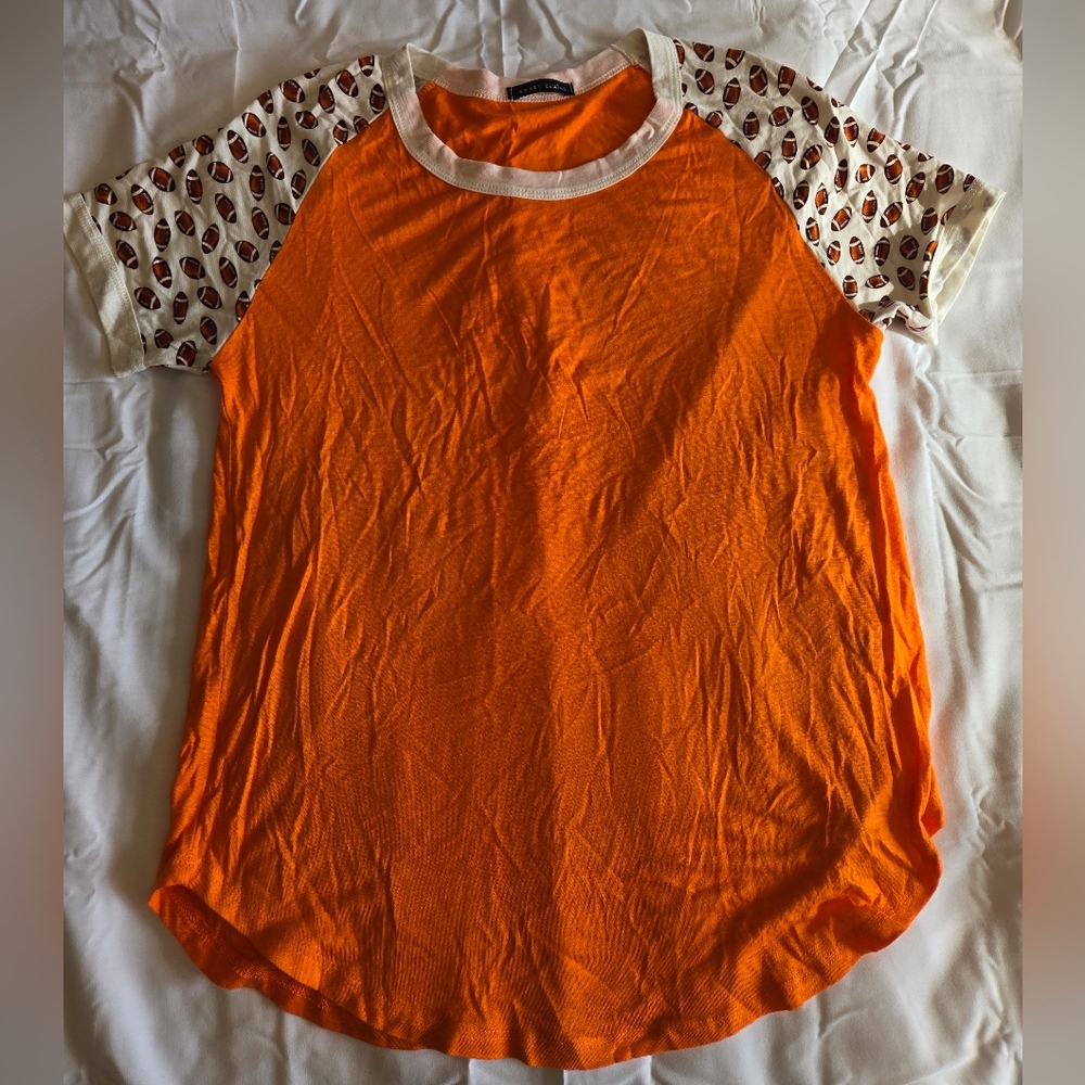Chic Vibrant Orange Top With Football Sleeves